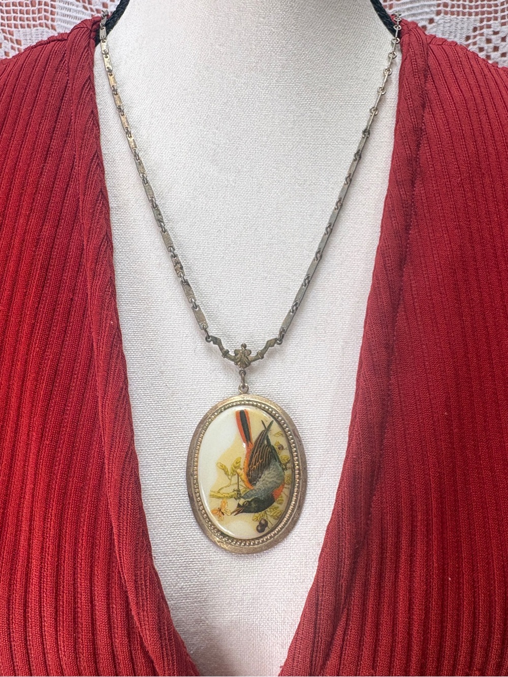 Vintage Art Deco Revival Bird Portrait Book Chain Necklace
